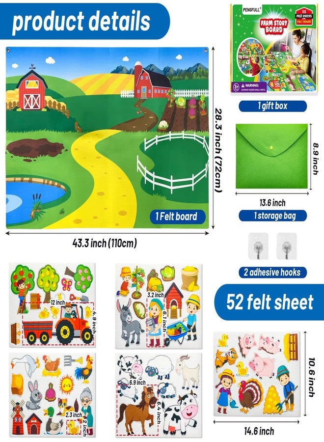 PENGFULL Felt Flannel Story Board Set for Toddlers,44 * 28in Flannel Board for Wall,52 Felt Farm Animals Pieces,Farmhouse Theme Story Preschool Storytelling,Learning Interactive,for 3 Years + Kids - Image 2